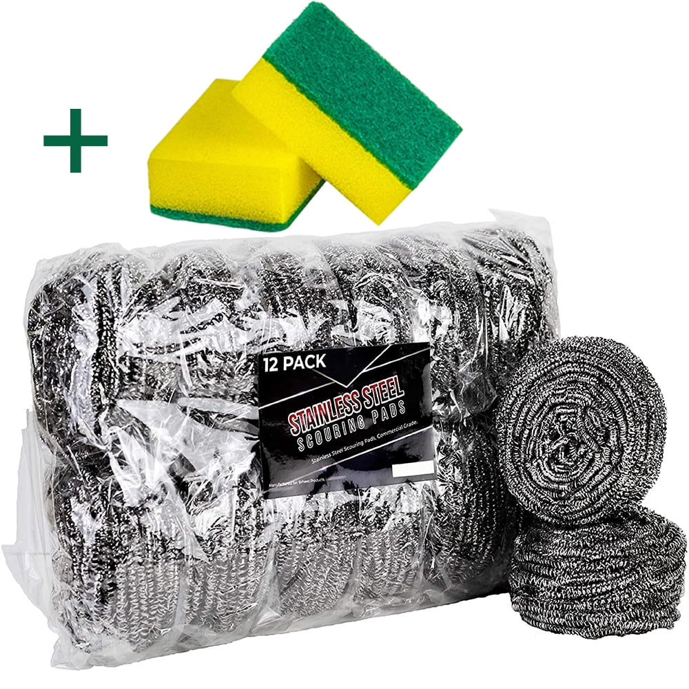 12Pack Stainless Steel Scouring Pads Steel Wool Scrubbers Industrial