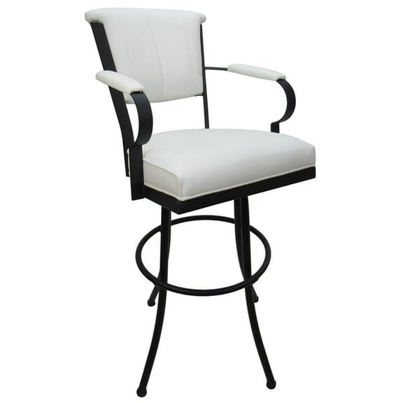 Miami Extra Tall 34" Metal Bar Stools on A Base - White Vinyl - Black