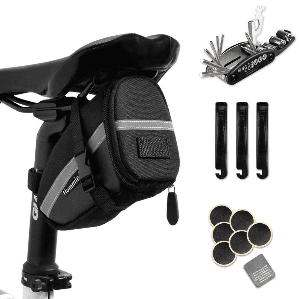 Hommie Bike Repair Tool Kits, 16-in-1 Bicycle Saddle Bag, Black
