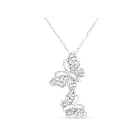 Bone Butterfly Pendant - Diamond Accent Sterling Silver Butterfly Pendant, 18