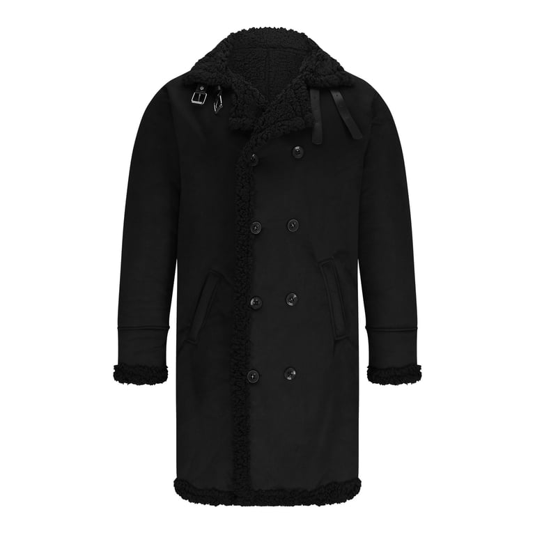 Mens Casual Sherpa Fleece Lined Trench Coat Winter Warm Suede Faux