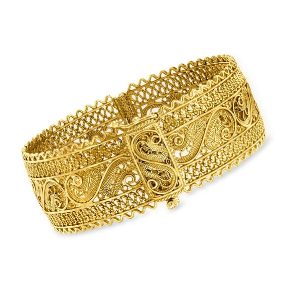 Ross-Simons 18kt Gold Over Sterling Wide Filigree Bangle Bracelet, Women's, Adult