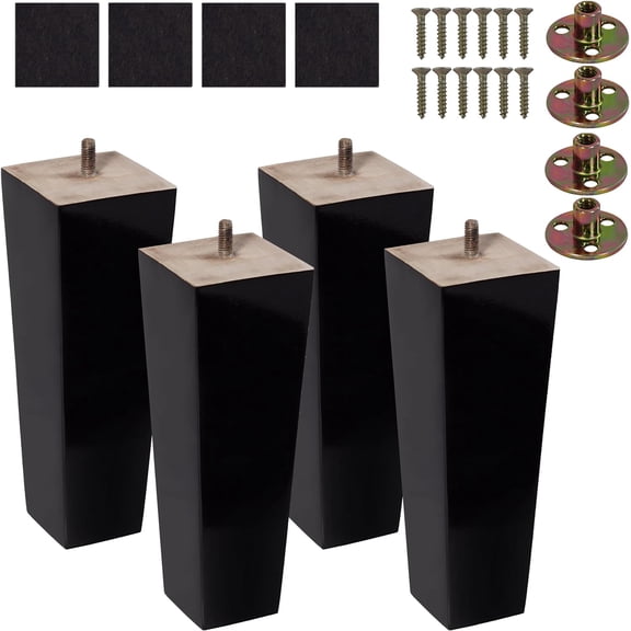 8 inch Wood Furniture Legs - Square Sofa Legs, Couch Leg - Brown Mid-Century Modern Replacement Legs for Armchair Recliner Coffee Table Dresser (Set 4, 8")