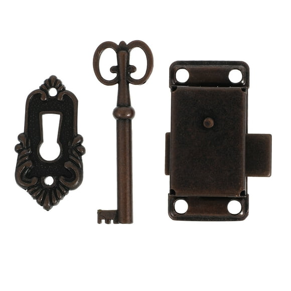 KAKOWELY Vintage Cabinet Locks for Furniture Use Antique Decorative Latches with Iron and Zinc Alloy Material Assorted Color 2 Sets,2.17"X1.38"X0.39"