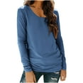 thumbnail image 2 of Casual T-Shirts for Women Long Sleeve Scoop Neck Tunic Tops Solid Color Pullover Tee Shirts Spring Fall Clothes (S, Blue), 2 of 7