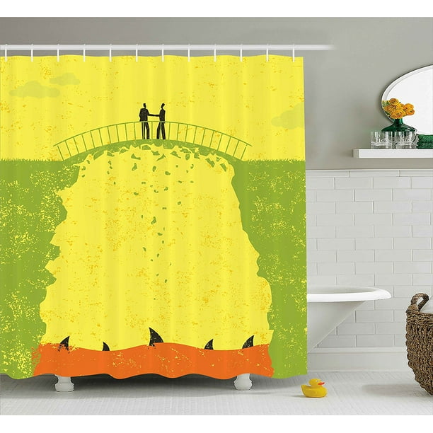 Grunge Decor Shower Curtain By Two Men Shaking Hands And Sharks Under Bridge Business Murky Ilration Fabric Bathroom Set With Hooks 75 Ambesonne Com Grunge Decor Shower Curtain By Two, Cool Shower Curtains For Men