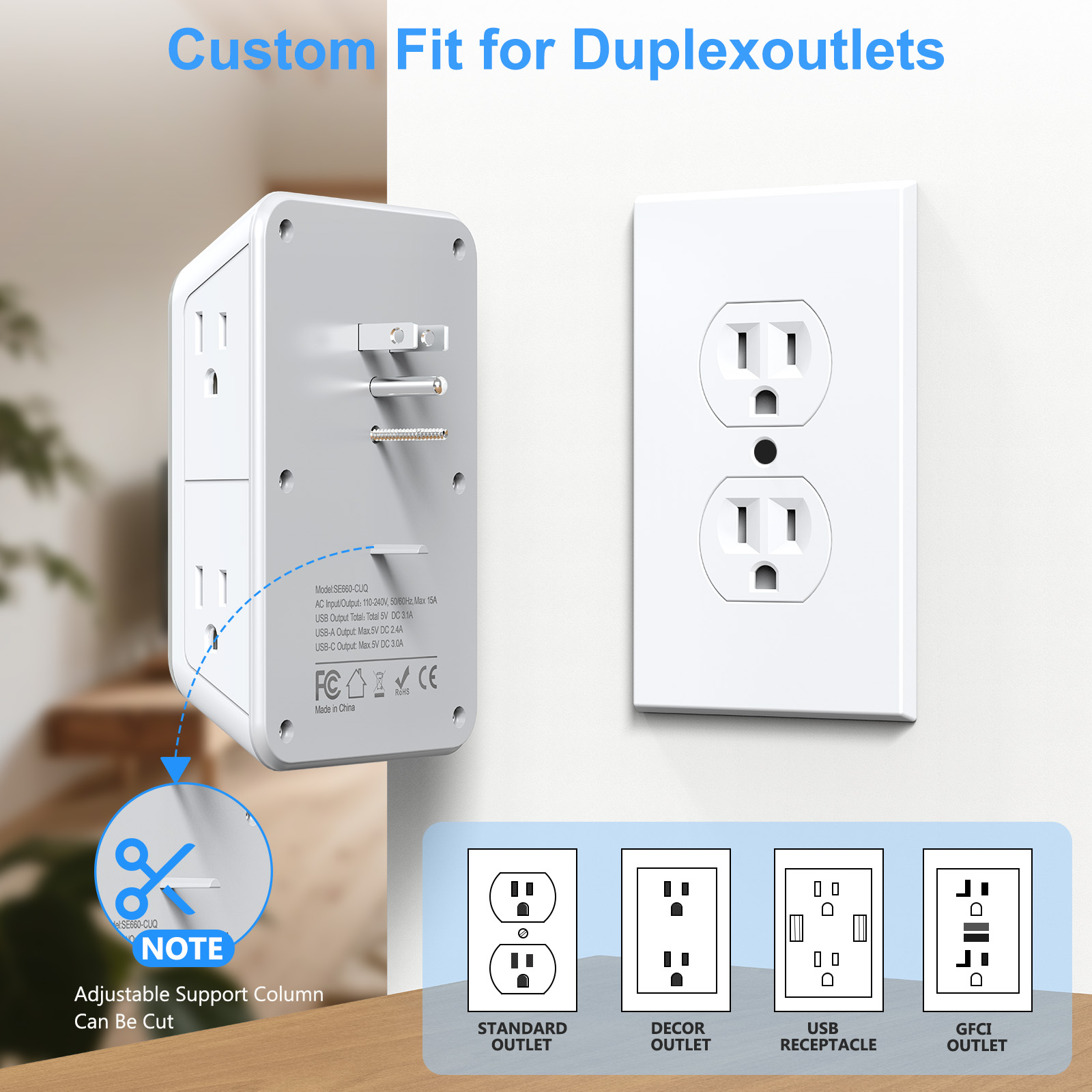 LAJCAEN 6-Outlet Surge Protector with 4 USB Ports photo 8