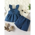 thumbnail image 2 of Coduop Toddler Baby Girl Summer Outfit Dot Fly Sleeve Denim Tops Shorts 2Pcs Clothes Set, 2 of 7