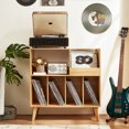 thumbnail image 5 of Large Record Player Stand, Vinyl Record Storage Cabinet, Mid-Century Turntable Stand Table Holds Up to 300 Albums Living Room Bedroom Office, Natural Wood, 5 of 8