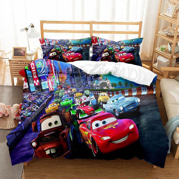 Ensemble de Housse de Couette Histoire de Voiture, Ensemble de Literie, Ensemble Trois Pièces, Housse de Couette, Décoration de Chambre-QIUPING