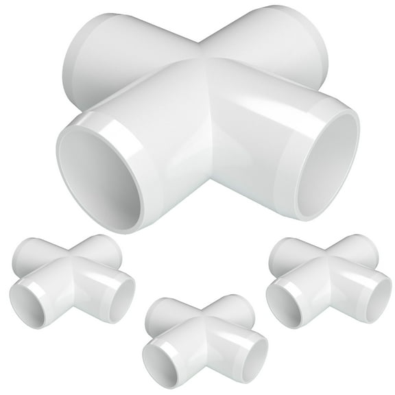 FORMUFIT 1-1/4" Cross Furniture Grade PVC Pipe Fittings, (1-5/8" Actual Socket ID), White, 4-Pack