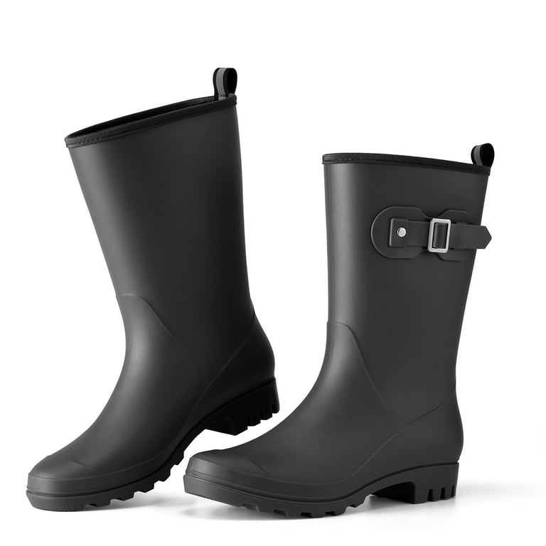 HISEA Wellington Wide Calf Rubber Rain Boots for Women Black Size