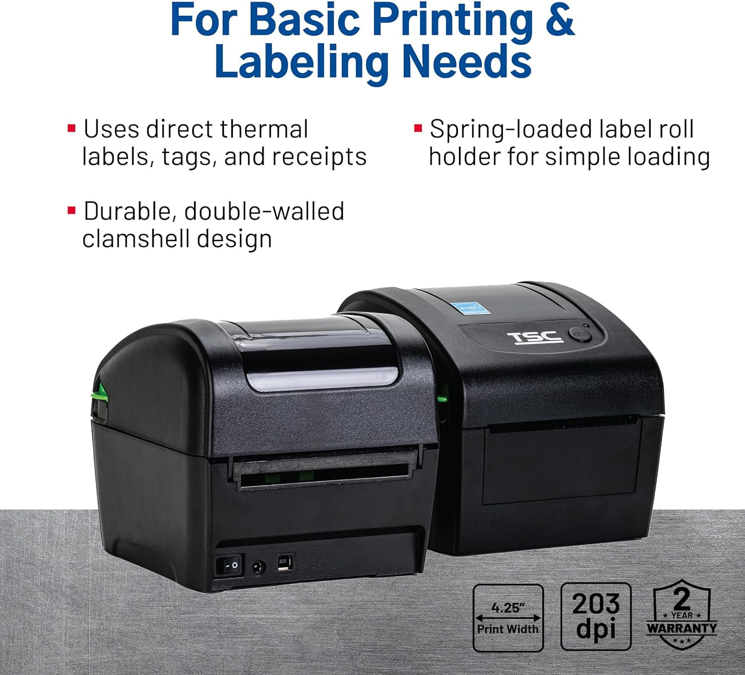 TSC DA210 Desktop Direct Thermal Label Printer for Postage, Shipping Tags, Receipts, Barcodes, Retail, Small Business, School, Home Office, and Stickers USB Connection, 4 Inch Width