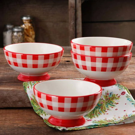 The Pioneer Woman Charming Check 6" Footed Bowl, Set of 4
