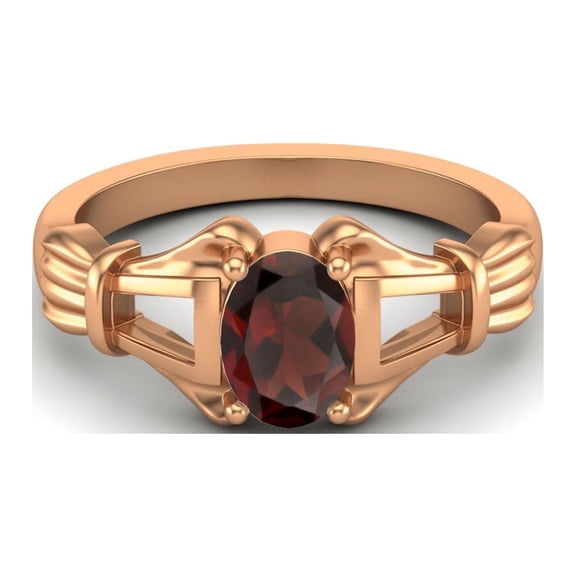 Mooneye Prong Set 925 Sterling Silver Rose Vermeil 7x5mm Oval Shape Garnet Engagement Women Ring