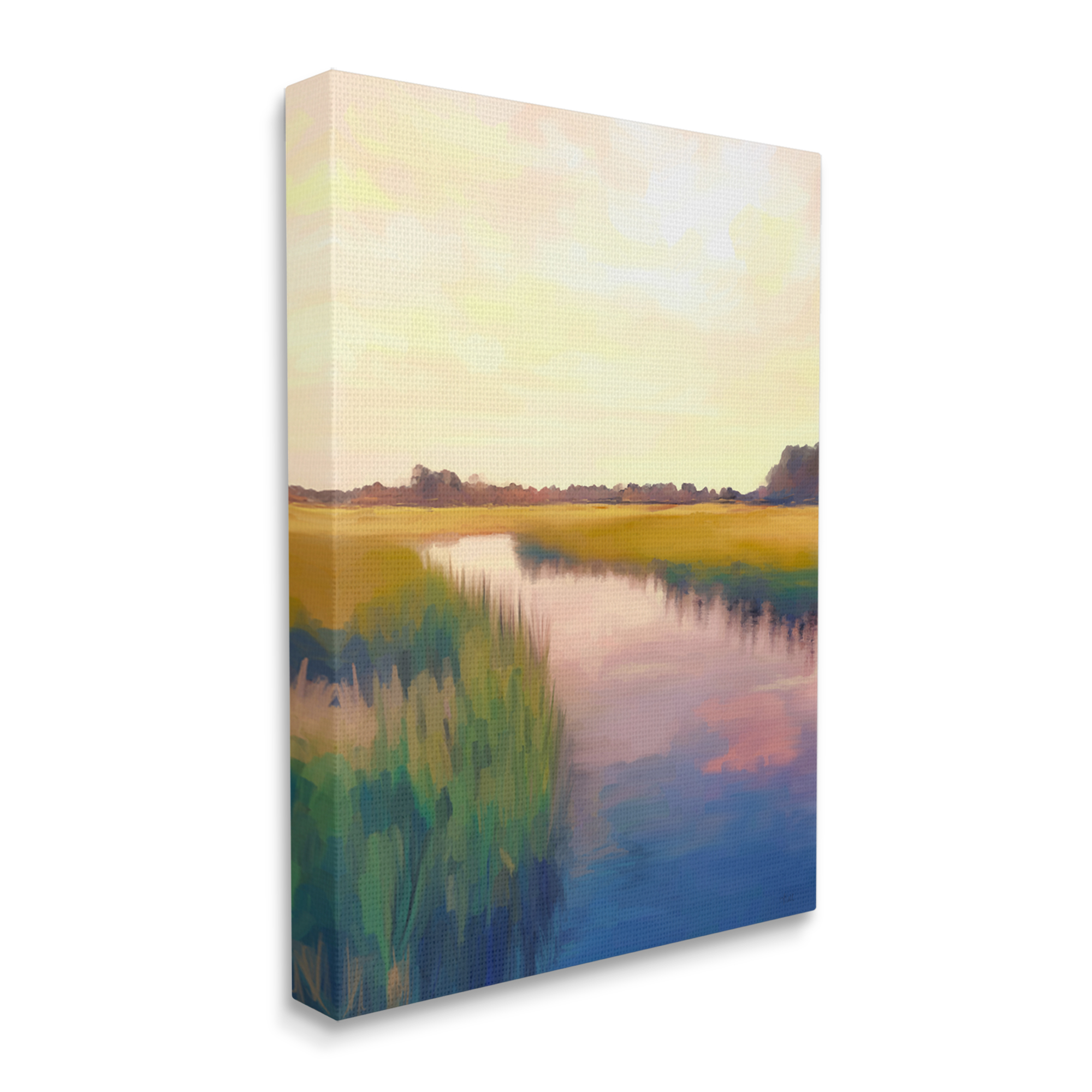 Stupell Industries Rural River Sunrise Nature Painting Gallery Wrapped Canvas Print Wall Art, 36 x 48