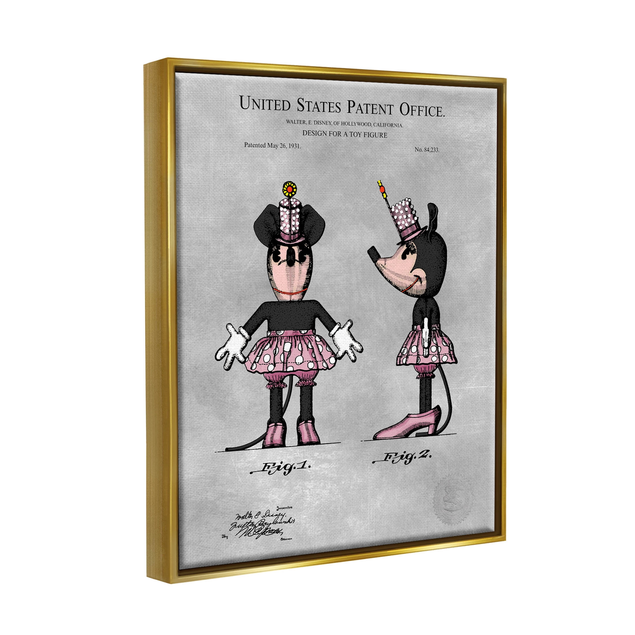 Stupell Industries Vintage Pink Mouse Diagram Graphic Art Metallic Gold Floating Framed Canvas Print Wall Art, Design by Karl Hronek