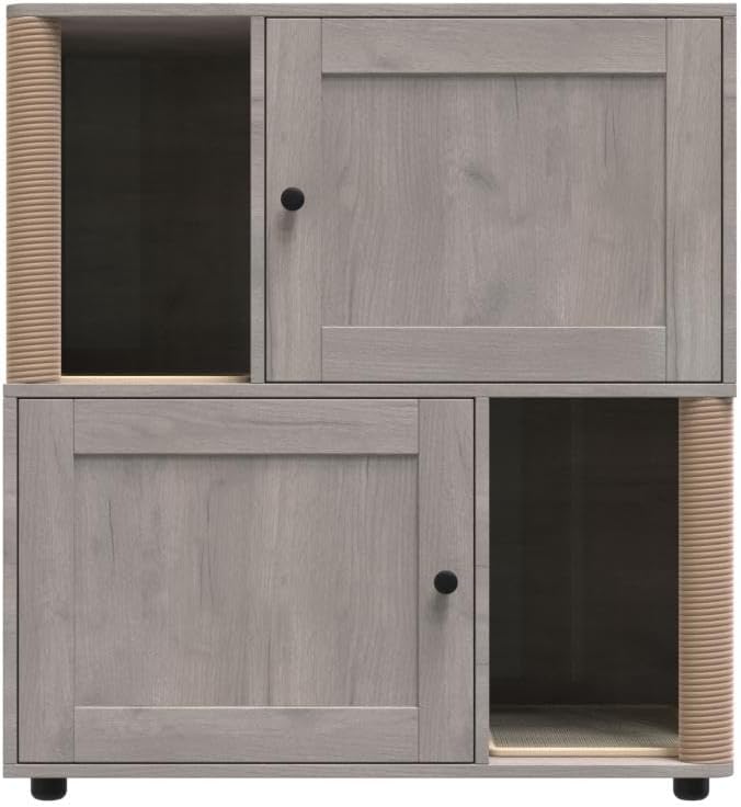 OUTGOODS Double Cat Litter Box Enclosure Furniture, Engineered Wood, Natural Finish