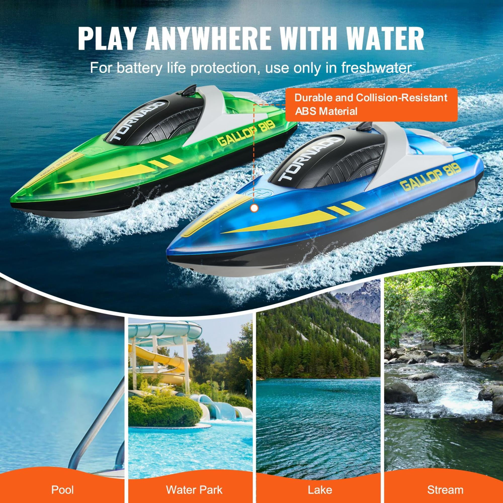 2 Pcs RC Racing Boats, 2.4GHz 12km/h Remote Control Boats with LED Light, Waterproof for Pools & Lakes