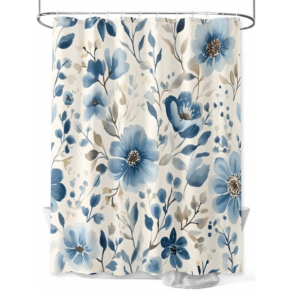 Fsddascl Spring Flower Shower Curtain Set - Standard 72" x 72" Washable Bathtub Curtain with 12 Hooks, Blue Watercolor Plant Plant Leaf Branch Waterproof Fabric Stall Shower Curtains for Bathroom