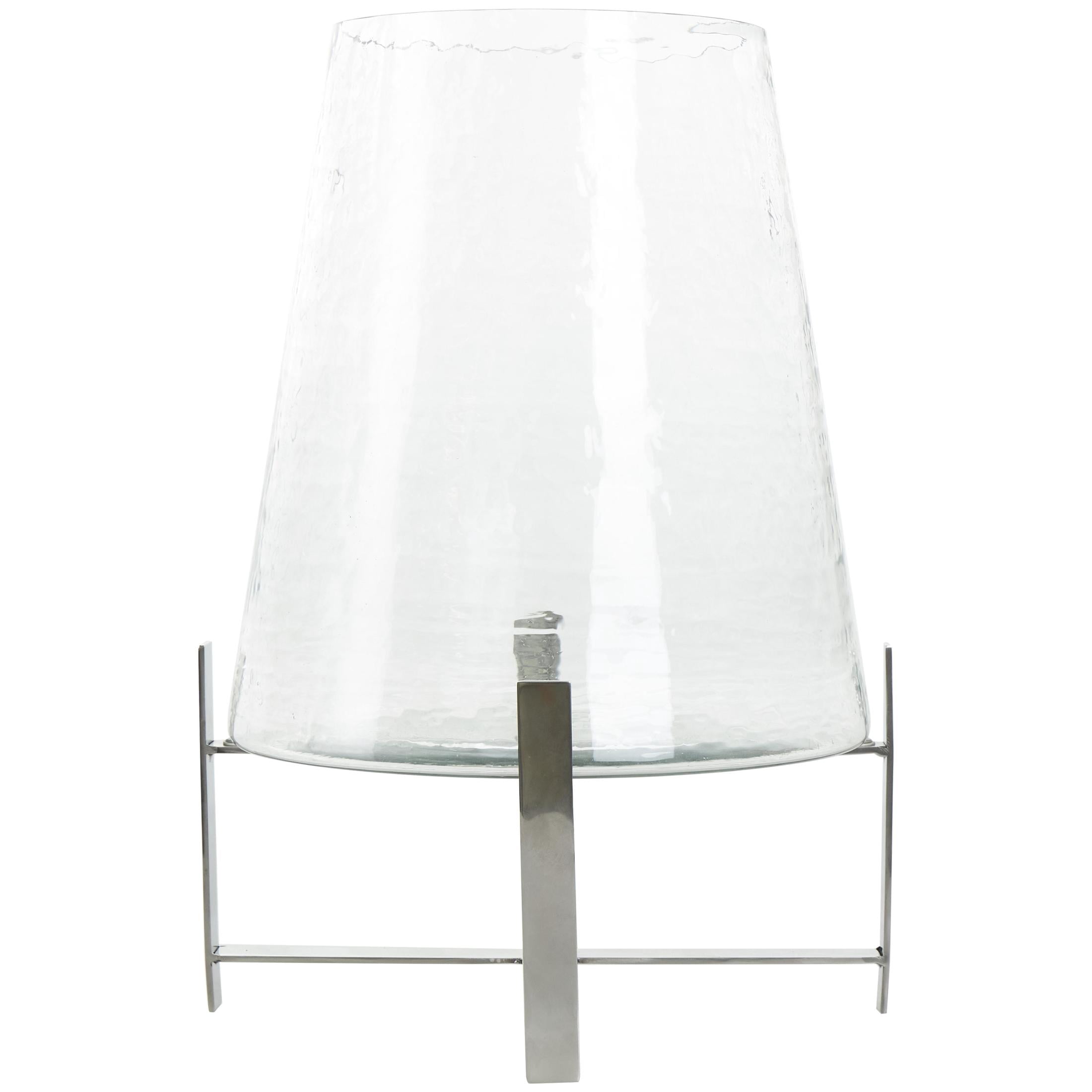 DecMode Stainless Steel Metal Hurricane Lamp with Stainless Steel X Shaped Base