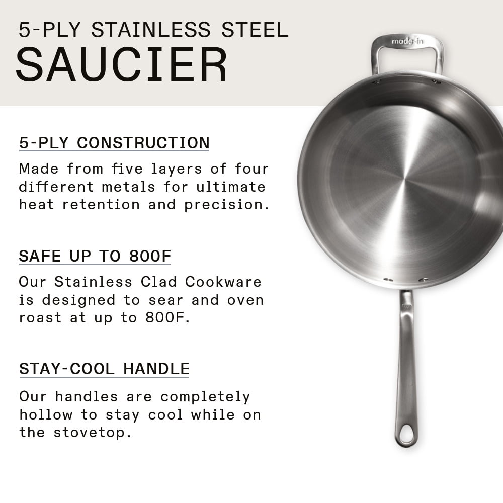  360 Saucier Pan 2 Quart, Stainless Steel Cookware, Hand Crafted  in the United States, Induction Cookware.: Home & Kitchen