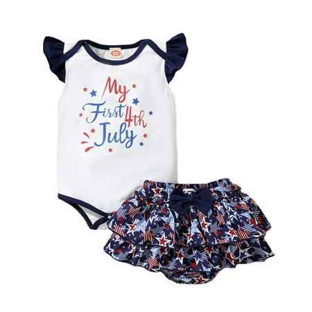 

Boys Girls Independence Day Fly Sleeve Letter Prints Romper Tops Bodysuits Shorts Clothes Headbands