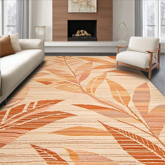 Flatwoven High Traffic Area Rug, Vibrant Terra Cotta with Reversible Tropical, Non Slip, Stain Resistant, Washable Area Rugs for Living Room, Bedroom(Beige, 4X6)