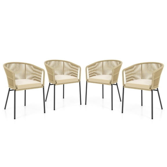Gymax Patio Chairs Set of 4 Upholstered Accent Chairs w/ Curved Backrest Seat Cushion