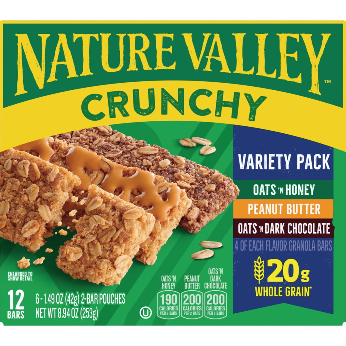 (12 pack) Nature Valley Crunchy Granola Bars, Variety Pack, 12 Count, 8.94 oz (6 Pouches)
