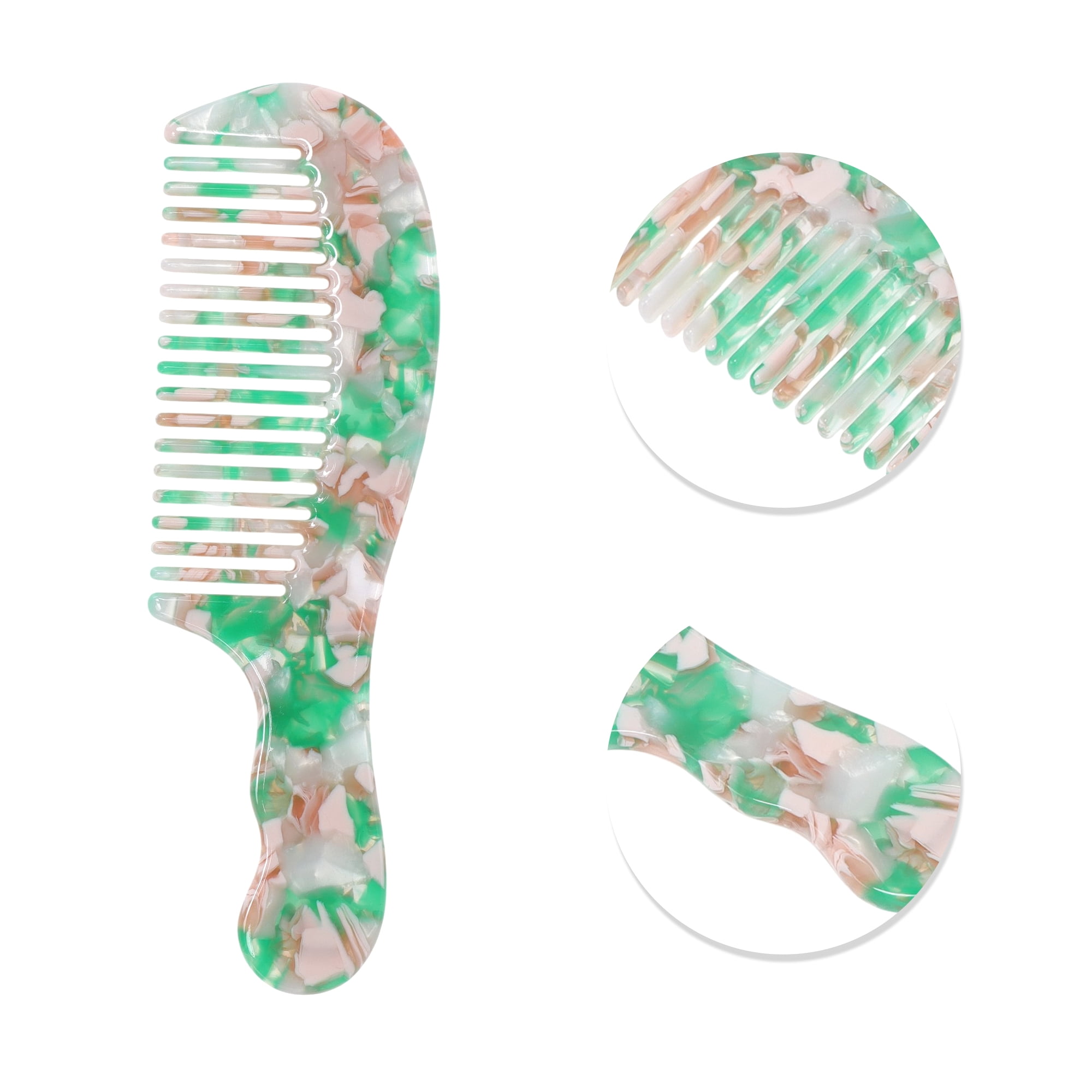 Unique Bargains 1 Pc Durable Marble Texture Large Tooth Comb for All Hair Types Green