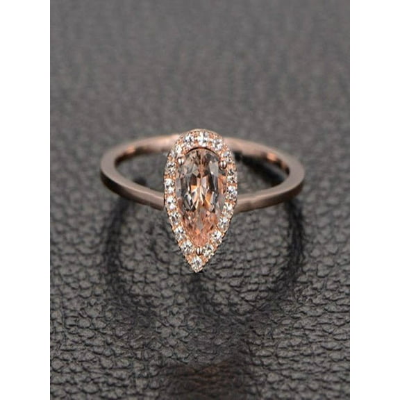 Sale: 1.25 Carat Peach Pink Morganite (pear cut Morganite) and Diamond Engagement Ring in 10k Rose Gold