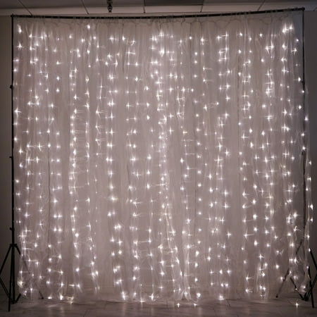 Image of Efavormart 18 ft x 9 ft LED Lights Organza Backdrop Curtain Photography Background Organza Fabric Photo Studio Background - Clear