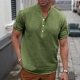 thumbnail image 2 of GUZOM Mens Short Sleeve Henley Shirt 100% Cotton Relaxed Fit Casual Top for Men in Army Green,Size M, 2 of 9