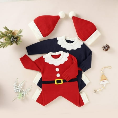 

Baozhu Xmas Style Autumn Infant Baby Knit Rompers+Hat Set For Baby Boys Jumpsuit Winter Kids Overalls Newborn Girl Clothes