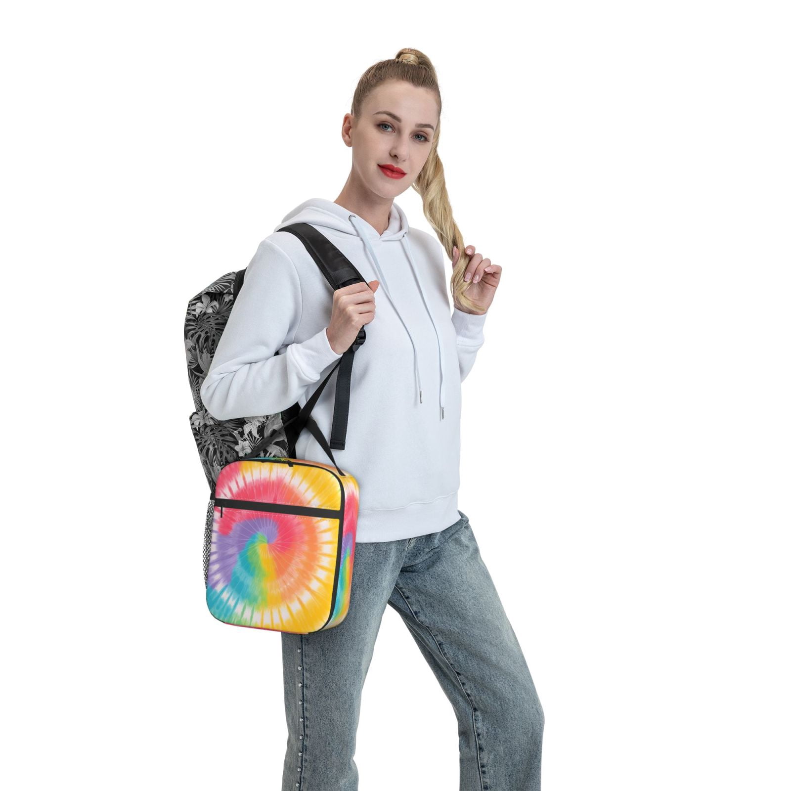 Lunch Bag For Women Men Insulated Portable Lunch Box Bento Box Office Picnic Travel Cooler Bag Tie-Dye Pattern Rainbow Colors (2)