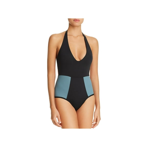L Space Womens Fireside Colorblock Halter One-Piece Swimsuit Black 4
