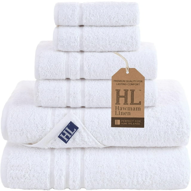 Hawmam Linen White Juego De Toallas De Baño De 6 Piezas Para Baño Algodón Turco Original Suave Absorbente Y Premium 2 Toallas De Baño 2 Toallas De Mano 2 Toallitas