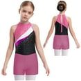 thumbnail image 2 of renvena Kids Girls Sleeveless Gymnastics Leotards with Shorts and Hair Band Biketard Dancewear A Pink 6, 2 of 7