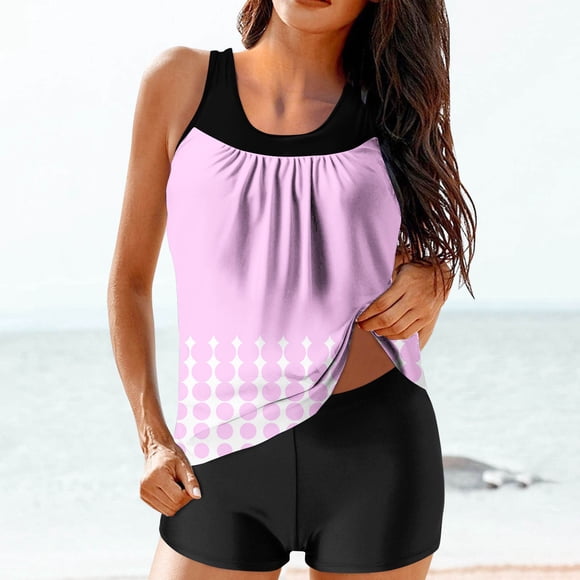 CFLVAEK Womens Two Piece Tankini Swimsuits Tummy Control Summer Beach Bathing Suit Ruched High Waisted Swim Suit Fashion Print Swimwear with Boyshorts 2025