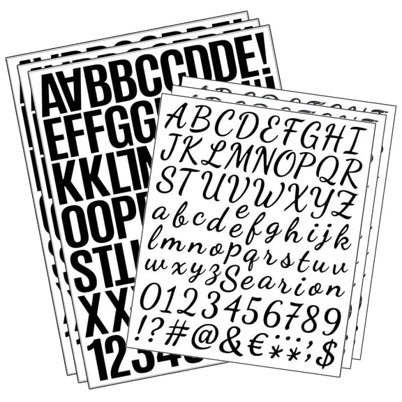 PMHZI 1.5 inch and 1 inch Black Cursive Letter Stickers, 10 Sheets, Silver Alphabet Lowercase for Scrapbooking Journal
