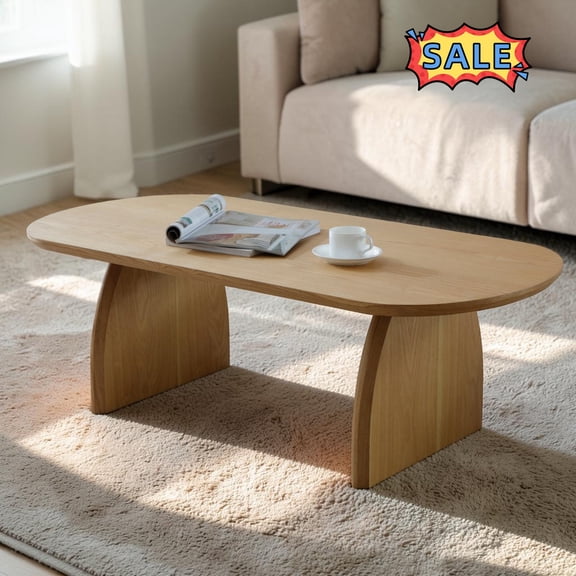Tcbosik 47" Oval Coffee Table, Mid Century Modern Center Table for Living Room, Natural Wood