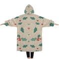 thumbnail image 2 of Oversized Wearable Blanket Hoodie,Beige Christmas Holly Pattern Sherpa Blanket Hoodie with Super Pockets,Super Warm Fuzzy Pullover for Women & Men, 2 of 6