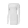 thumbnail image 4 of Elippeo Women Sweater Dress Long Sleeve Off-shoulder Dress Furry Patchwork Slim Fit Mini Bodycon Dress, 4 of 10