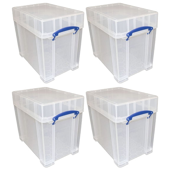 Really Useful Box 19 Liter Transparent Storage Container w/Snap Lid, 4 Pack