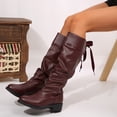 thumbnail image 5 of Women Wide Calf Knee High Slouchy Boots Low Heel Round Toe Motorcycle Riding Fashion Mid Calf Boots Fall Winter Block Heel Knight Long Boot, 5 of 8