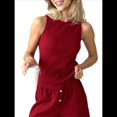 thumbnail image 3 of Conjuntos de Dos Piezas de Verano para Mujer: Top Corto Sin Mangas y Pantalones Cortos Casuales, Rojo, Talla L, 3 of 10