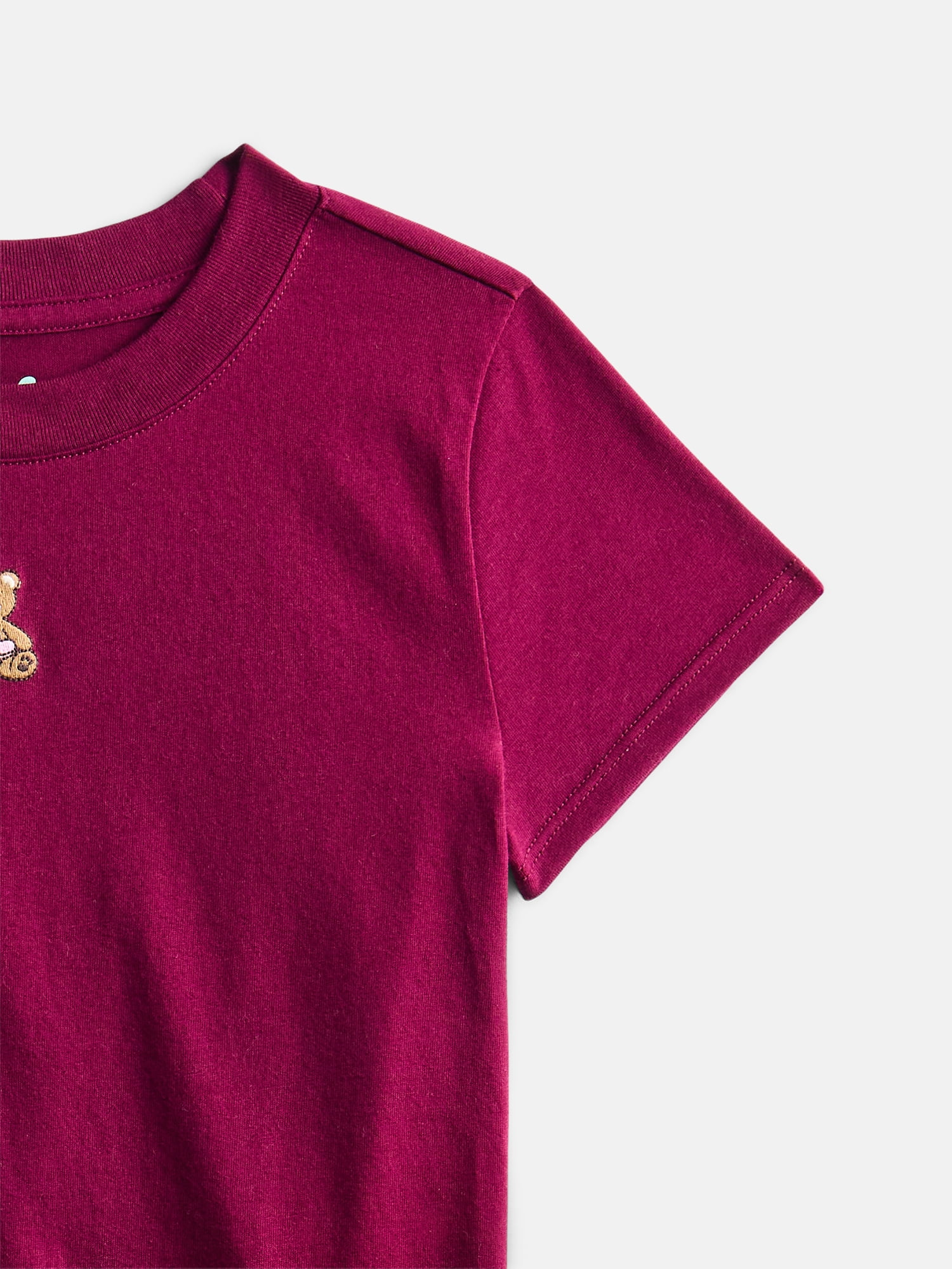 Wonder Nation Girls' Embroidered Icon Tee with Short Sleeves, Sizes 4-18 & Plus
