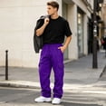 thumbnail image 6 of Dweltoz Men's Heavyweigh Cargo Sweatpants Casual Loose Fit Wide Leg Joggers Drawstring Open Bottom Workout Trousers with Pockets,Purple 2XL, 6 of 9