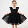 thumbnail image 3 of Babcutegg Summer Solid Color Mesh Bow Dress With Flutter Sleeves And Flared Skirt For Everyday Wear Black Size 4T, 3 of 7